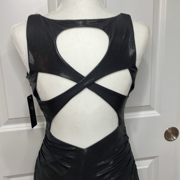 Laundry Shelli Segal Maxi Dress Sz 4 Shimmer Black Side Slit V Neck Cutout Back - Picture 7 of 17